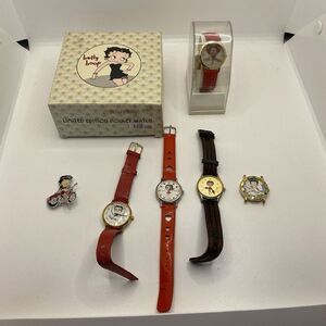 (Lot of 6) Betty Boop Wristwatches Pocketwatch Pin Fossil Limited‎ Edition